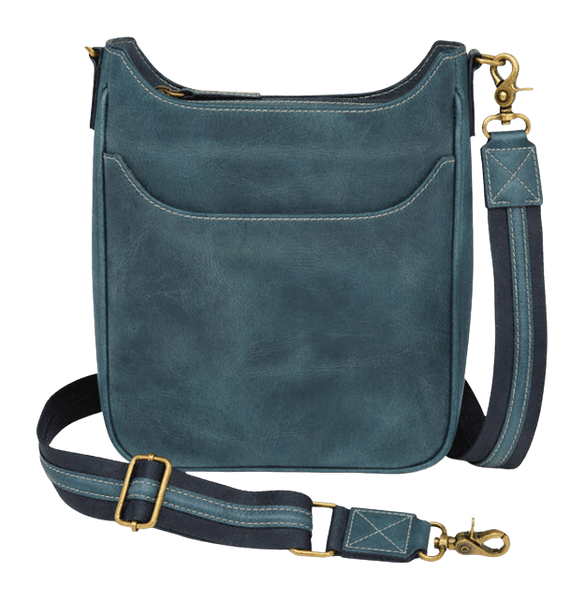 Gun Tote'n Mamas Crossbody Slim Satchel Concealed Carry Bag Buffalo Leather Blue
