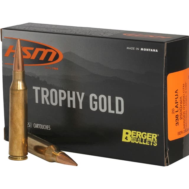 Hsm Trophy Gold 338 Lapua Magnum Berger Open Tip 250 Grain 20 Rounds