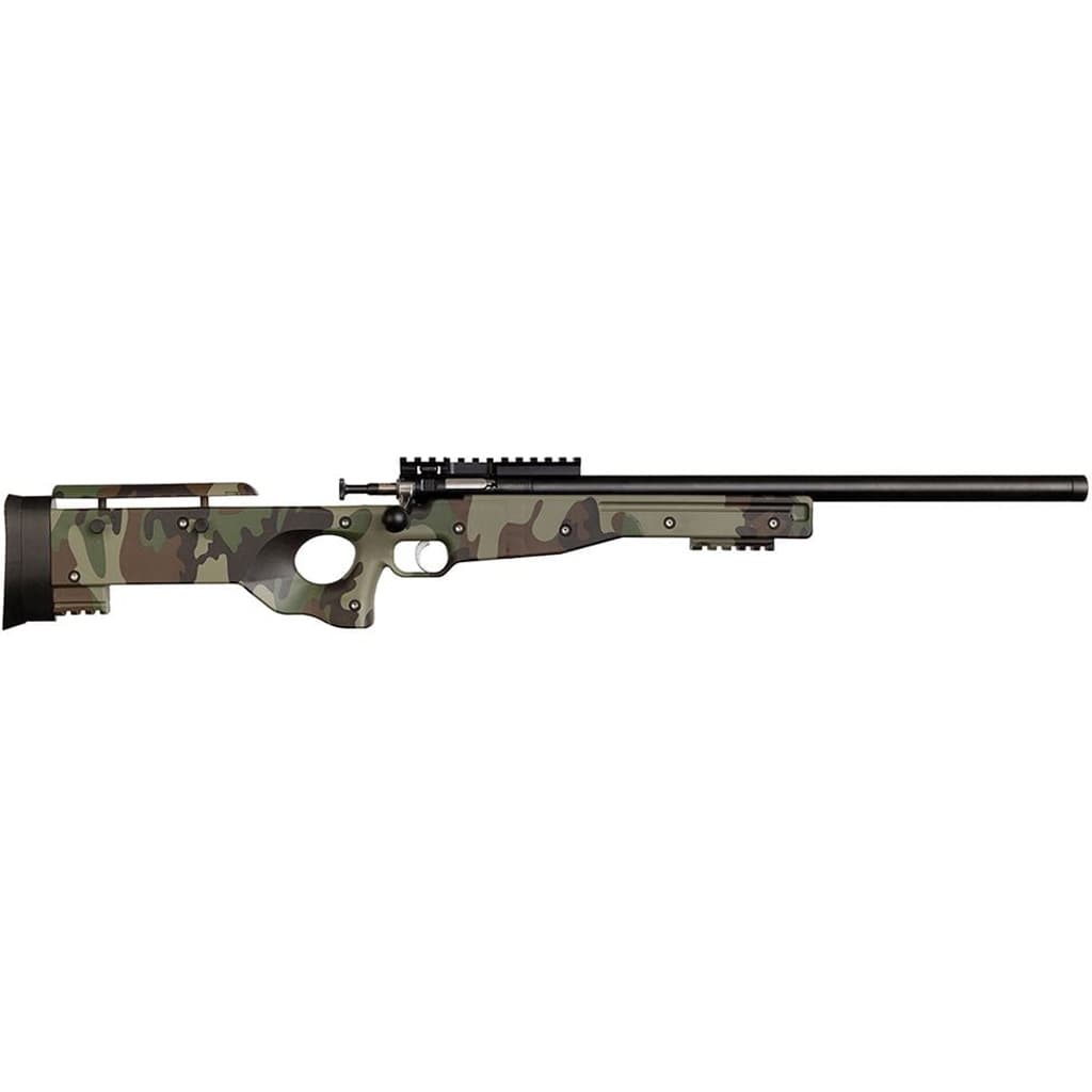 Crickett KSA2150-M81 Precision Full Size 22 LR Single Shot 16.10" Blued Threaded Bull Barrel, Blued Crickettinny Rail Steel Receiver, M81 Woodland Camo Synthetic Adj LOP Stock