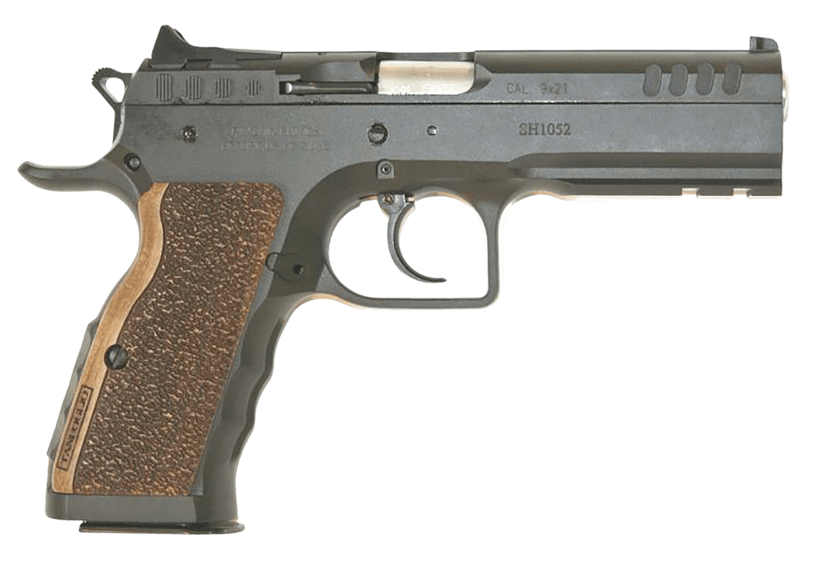 Tanfoglio IFG TF-STOCKI-40 Defiant Stock I 40 S&W Caliber with 4.50" Barrel, 14+1 Capacity, Overall Black Finish Steel, Picatinny Rail/Beavertail Frame, Serrated Slide & Wood Grip