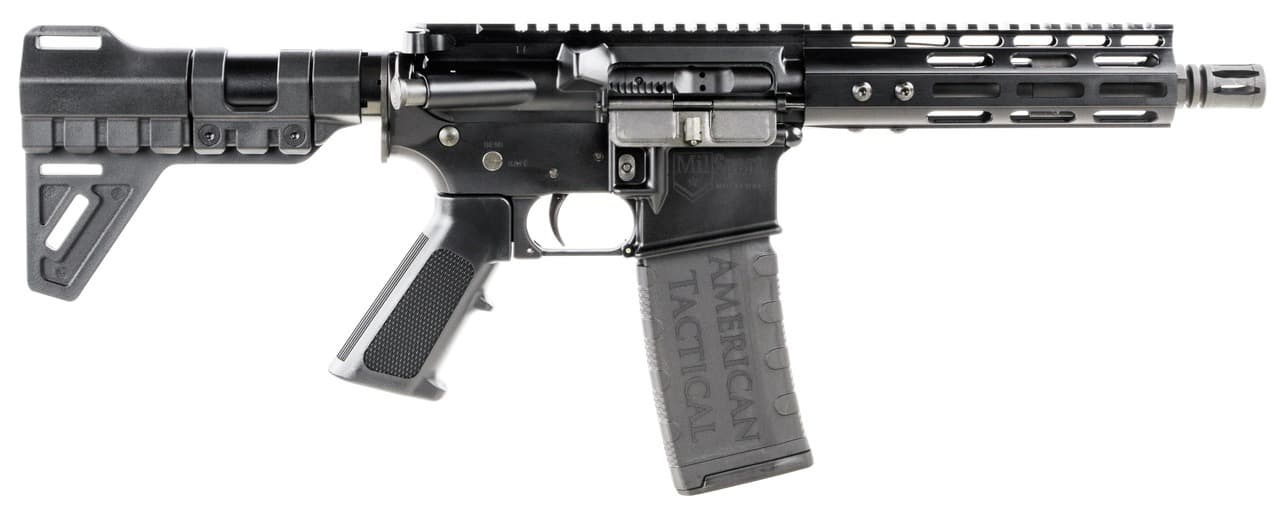 ATI MILSPORT Forged Aluminum AR Pistol - Black | 5.56NATO | 7.5" Barrel | 7" M-LOK Rail | Rear Blade