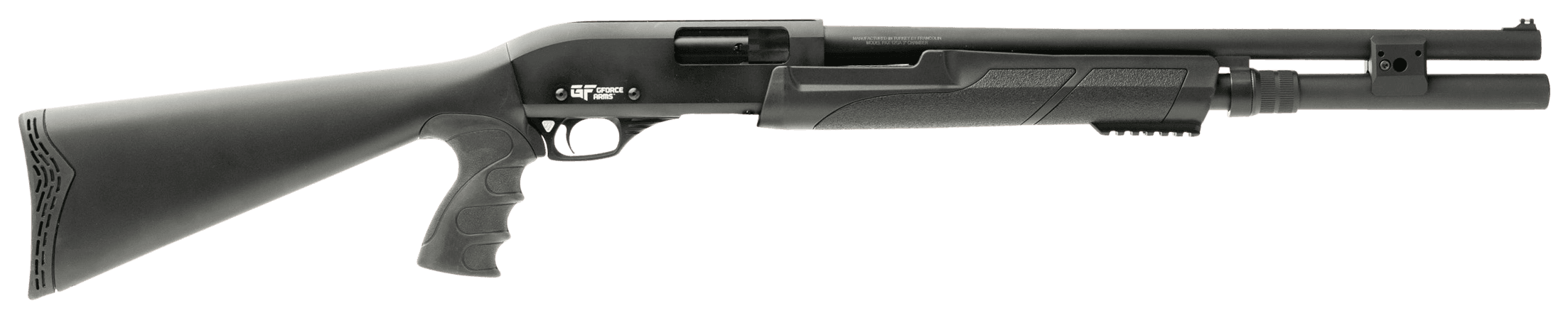Gforce Arms GF2P12 GF2P 12 Gauge Pump 3" Chamber 7+1 20" Fixed Cylinder Bore, Black, 5rd Shell Carrier Stock, Rubber Pistol Grip, Blade Sight, 3rd Shell Holder on Rec