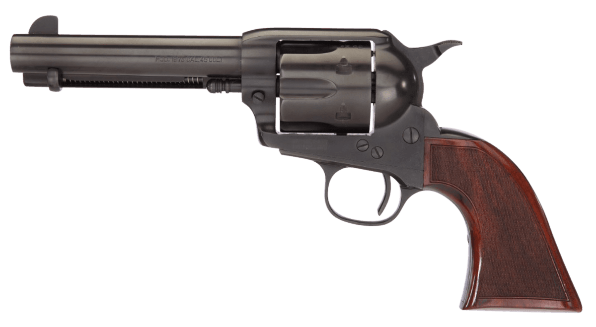 Taylors & Company 550885DE Runnin Iron Black Rock 45 Colt (LC) Caliber with 4.75" Barrel, 6rd Capacity Cylinder, Overall Black Nitride Finish Steel, Checkered Walnut Grip & Overall Taylor Polish