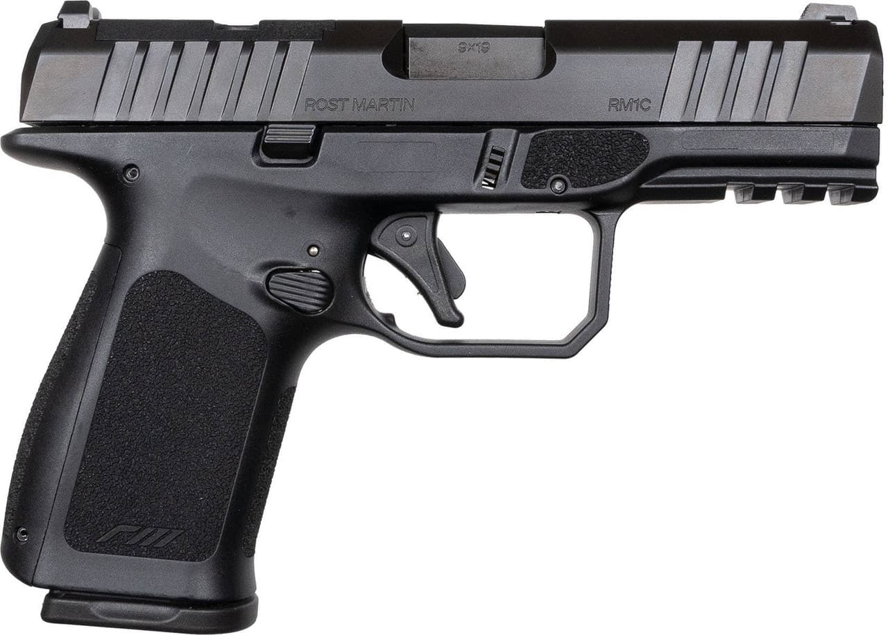 Rost Martin RM1CBLKOS RM1C Compact Frame 9mm Luger 15+1/ 17+1, 4" Black Steel Barrel, Black Tenifer Optic Ready/Serrated Steel Slide, Black Polymer Frame w/Picatinny Rail, RGT Grip, Ambidextrous