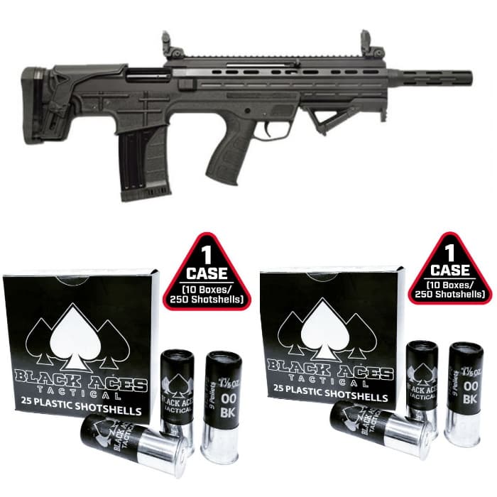 Garaysar Fear-105 Bullpup Semi-Auto Shotgun - Black | 12ga | 20" Barrel | Aluminum Handguard & 2 cases of Black Aces Tactical 12ga 00 Buckshot
