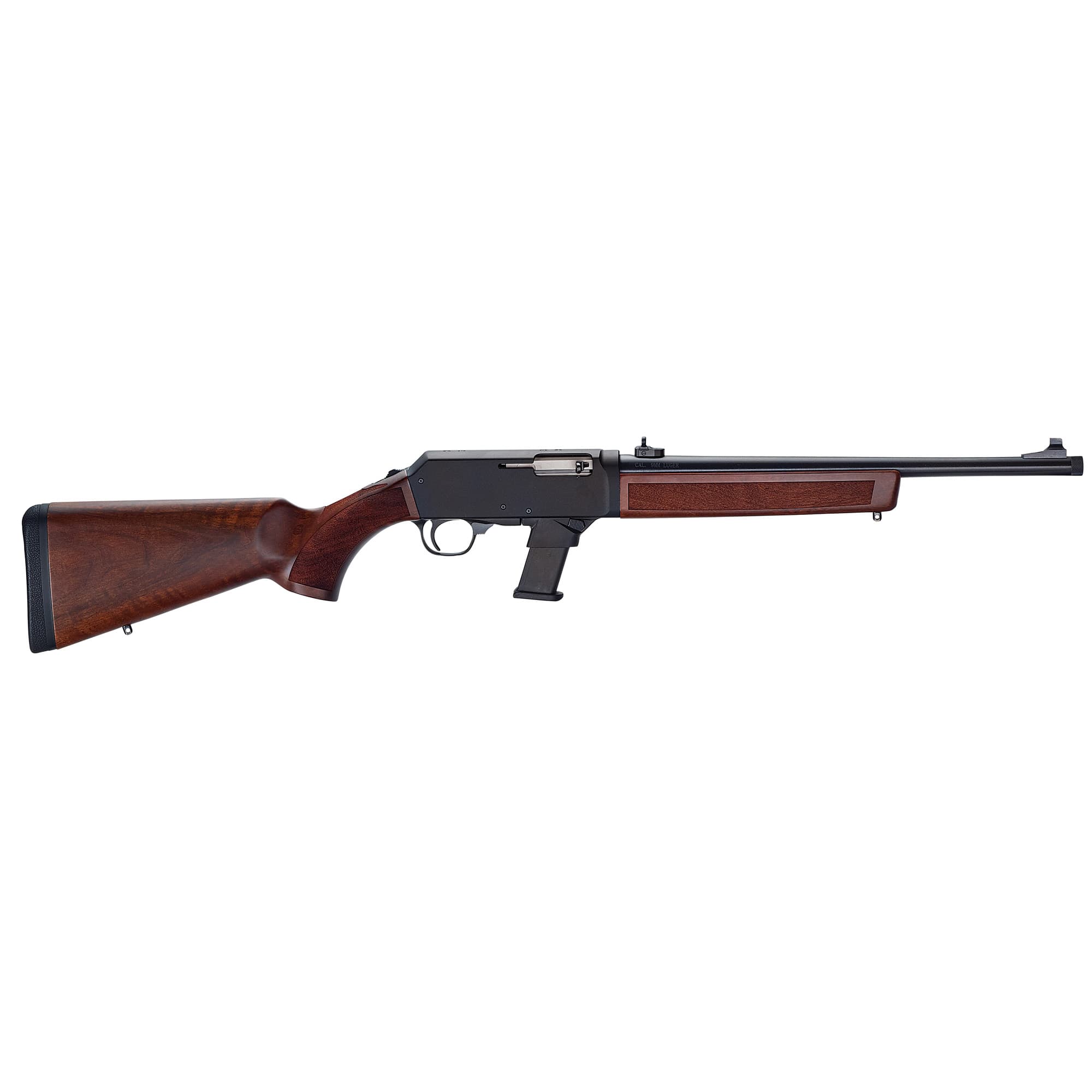Henry H027H9G Homesteader w/Glock Mag Well Adapter 9mm Luger 10+1 16.37" Blued Steel Threaded Barrel, Black Anodized Aluminum Drilled & Tapped Receiver, Fixed American Walnut Wood, Ambidextrous