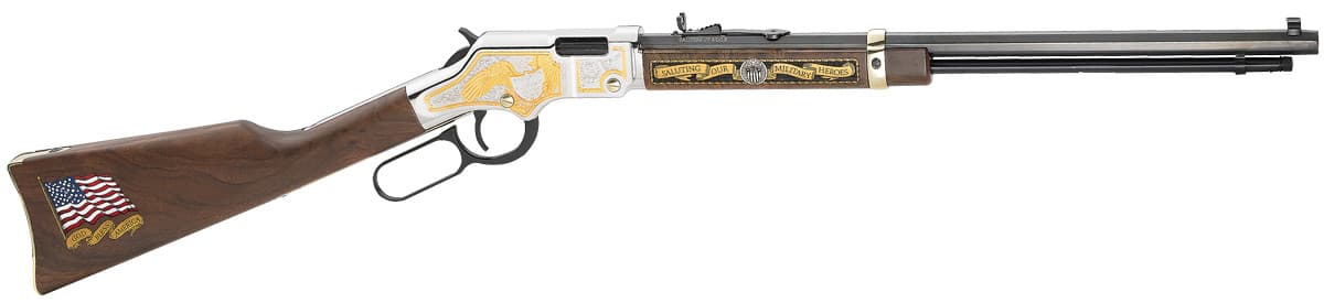 Henry H004MS2 Golden Boy Military Service Tribute 2 Full Size 22 Short, 22 Long, 22 LR, 16 LR/21 Short, 20" Blued Barrel, Nickel-Plated Metal Finish & American Walnut Stock Right Hand