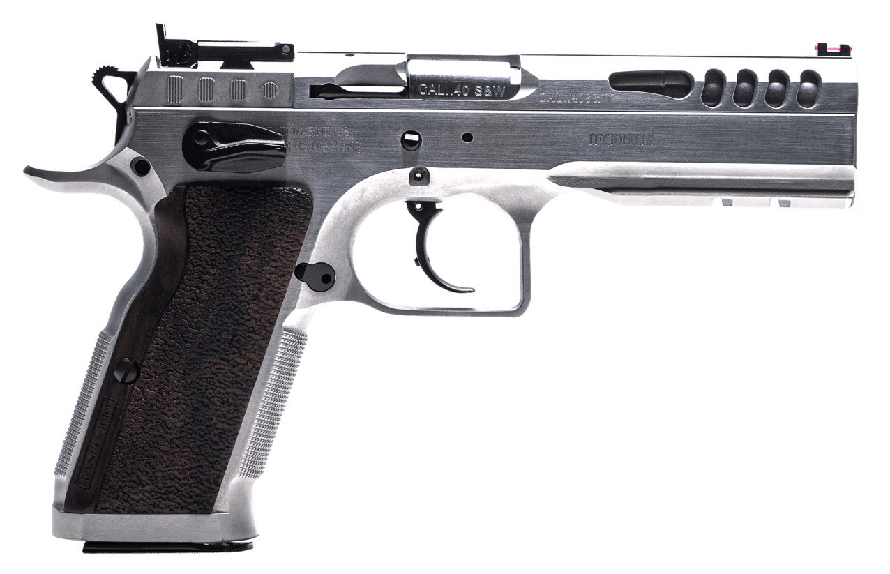 Tanfoglio IFG TFSTOCKM45 Defiant Stock Master 45 ACP 10+1 4.75" Hard Chrome Wood Grip
