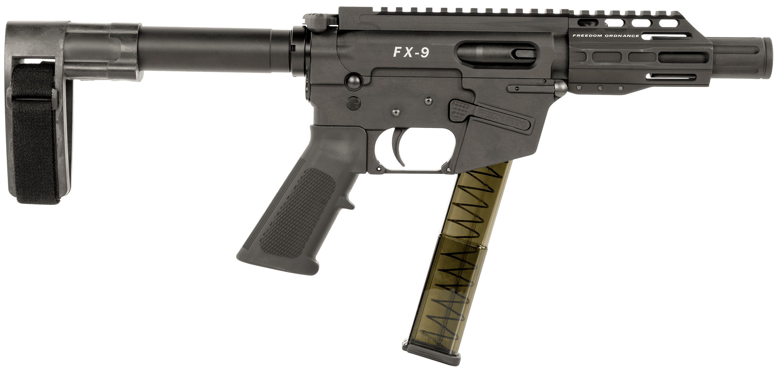 FREEDOM ORDNANCE FX9P4SBM FX-9 9mm Luger 31+1 4" Black Nitride Steel Barrel, M-LOK Handguards, Black Anodized Aluminum Picatinny Rail Receiver, Black SB Mini Brace, AR15 Grip