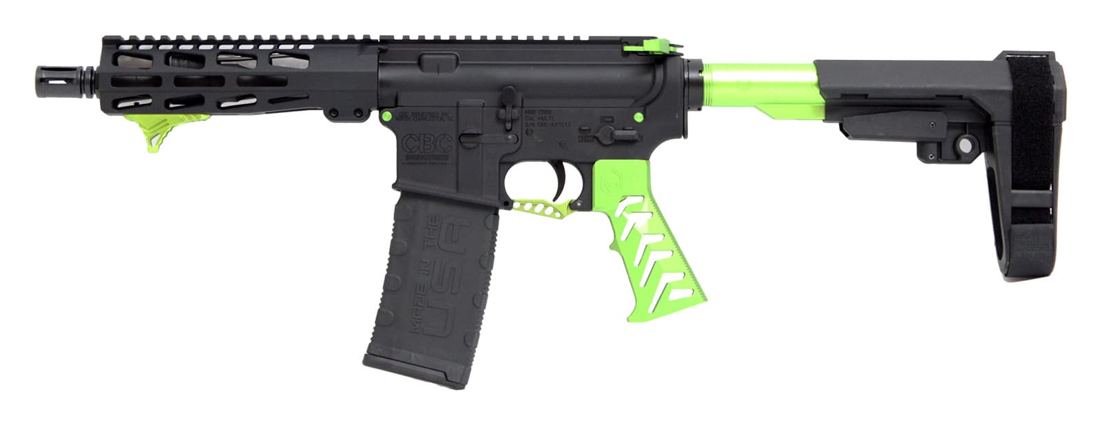 CBC PS2 ALIEN Forged Aluminum AR Pistol - Green | .223 Wylde | 7.5" barrel | UPGRADED 7" M-LOK Rail | SBA3 Brace