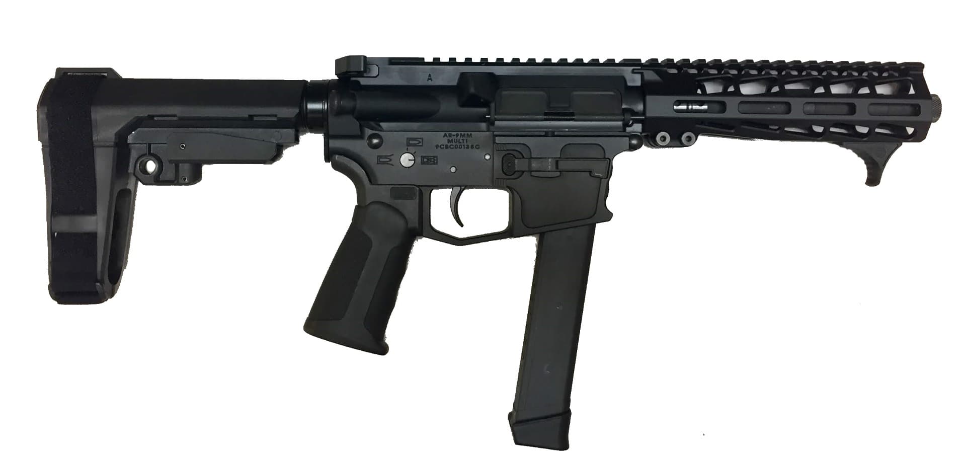 CBC AR-9 Billet Aluminum AR Pistol - Black | 9mm | 7.5" barrel | 7" M-LOK Rail | SBA3 Brace | Accepts Glock Mags