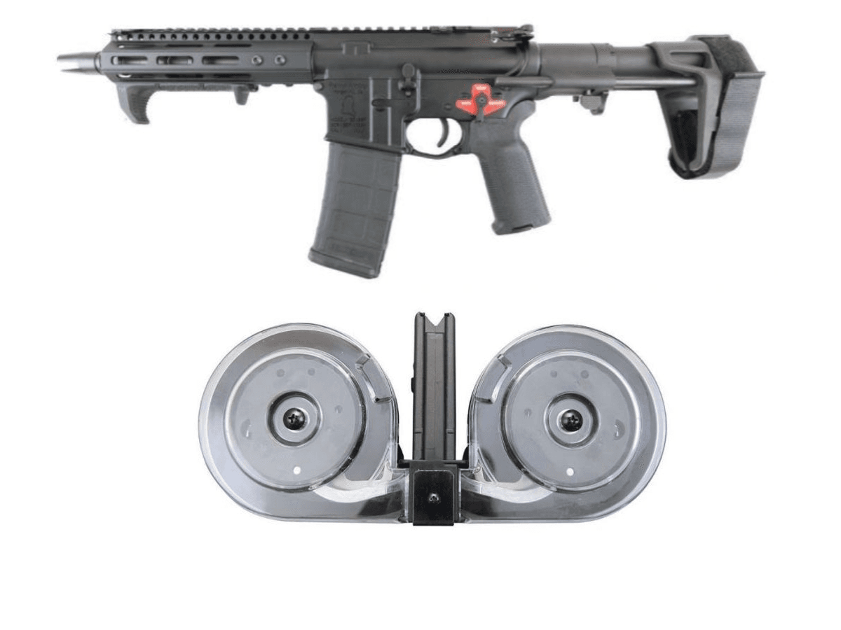 Franklin Armory BFSIII Equipped PDW C7 AR15 Pistol - Black | 5.56NATO | Installed BSFIII Trigger | PDW Brace & RWB AR-15 .223/5.56 Dual Drum Magazine - Black | 100rd | Gen 2 | Reinforced Feed Lips Bundle