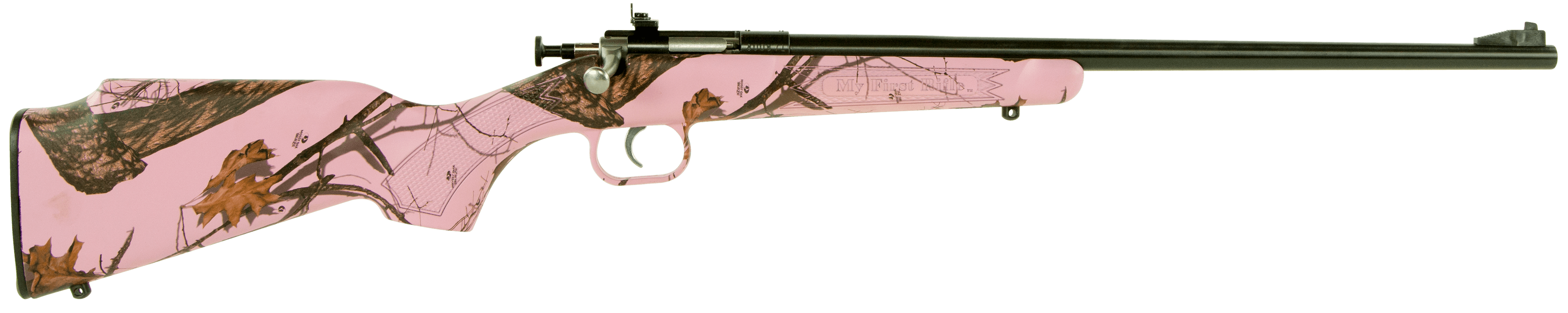 Crickett KSA2161 Youth 22 LR 1rd 16.12" Blued Barrel & Receiver, Fixed Front/Adjustable Rear Peep Sights, Mossy Oak Pink Blaze Synthetic Stock w/11.5" LOP, Rebounding Firing Pin Safety