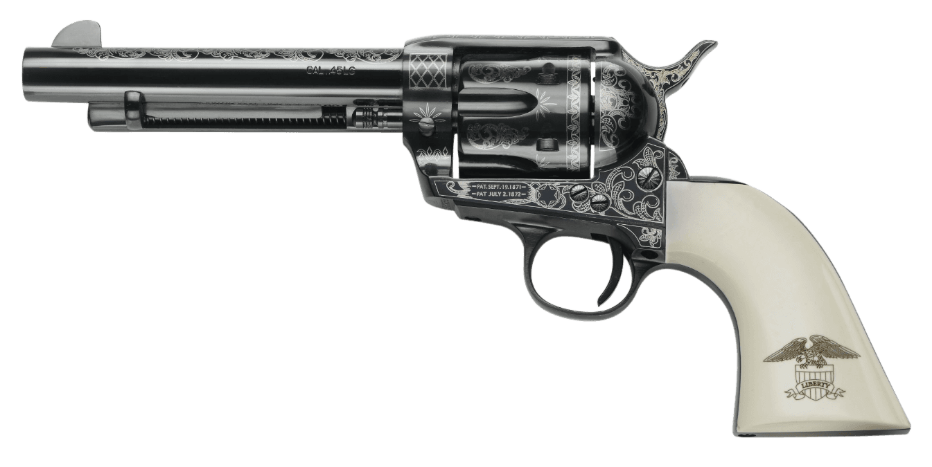 Pietta GW45LLE434NMUI 1873 GW2 Liberty 45 Colt (LC) 6 Shot, 4.75" Blued Engraved Steel Barrel, Cylinder, Frame & Hammer, Ultra Ivory Grip w/Engraved Liberty Eagle