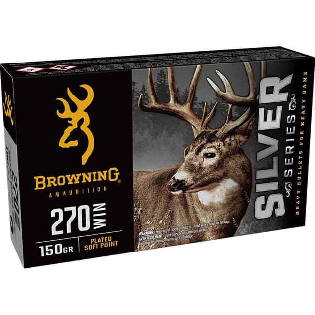 Browning Ammo B192602701 Silver 270Win 150gr Plated Soft Point 20 Rounds