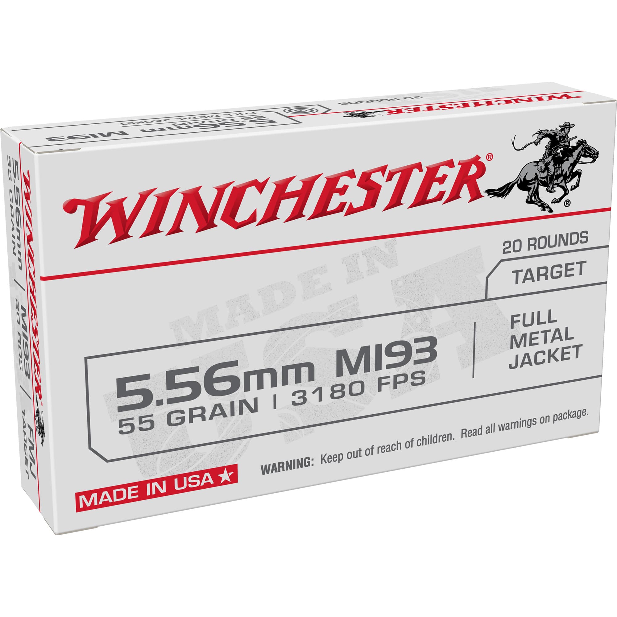 Winchester USA M193 5.56 NATO 55gr FMJ 20rd Box