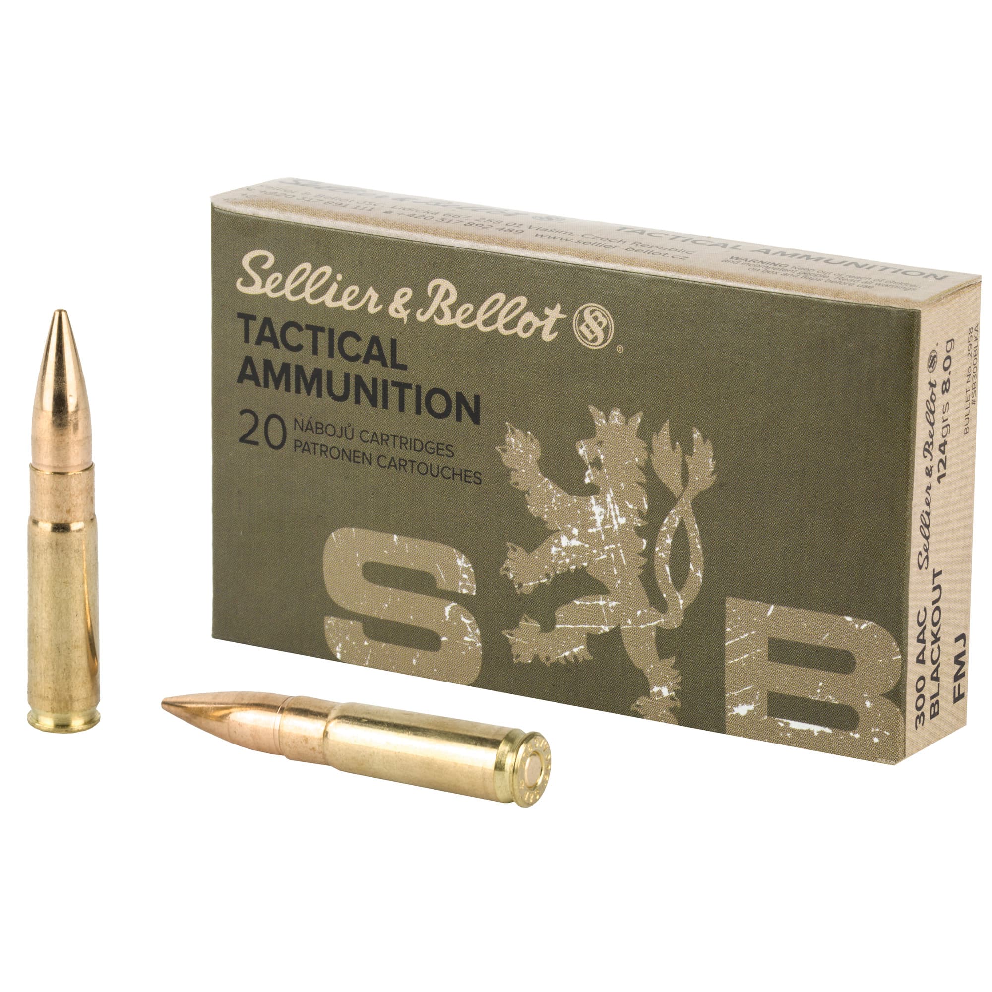 Sellier & Bellot Rifle Ammo 300 Aac Blackout Full Metal Jacket 124 Grain 20 Rounds