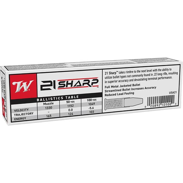Winchester Ammo USA 21 Sharp 37gr Full Metal Jacket 100 Per Box/20 Case