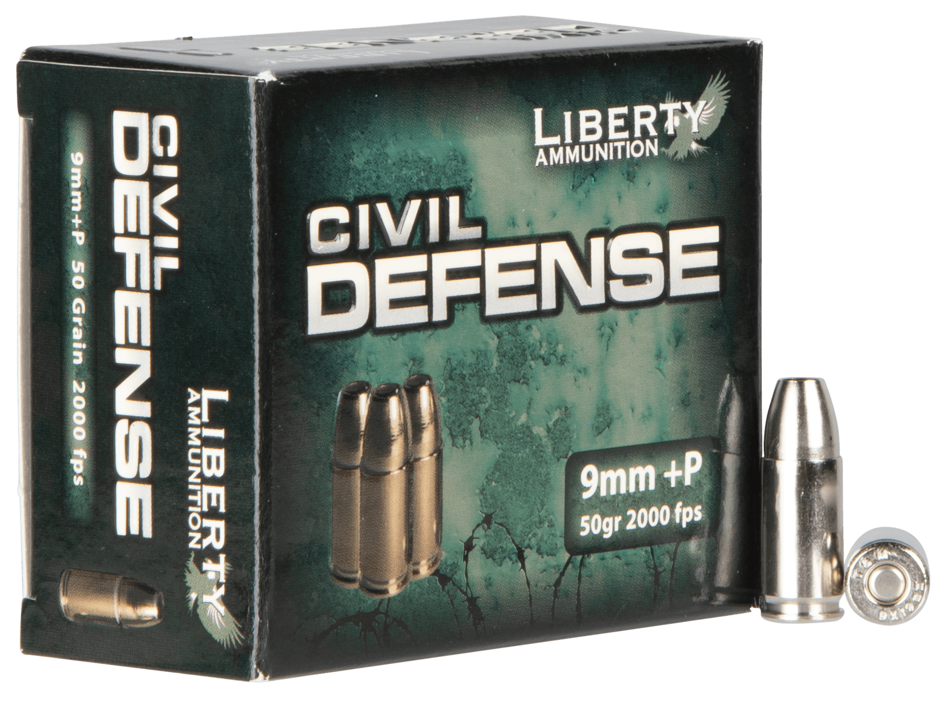 Liberty Ammunition LACD9014 Civil Defense 9mmLuger+P 50gr Lead Free Fragmenting Hollow Point 20 Rounds