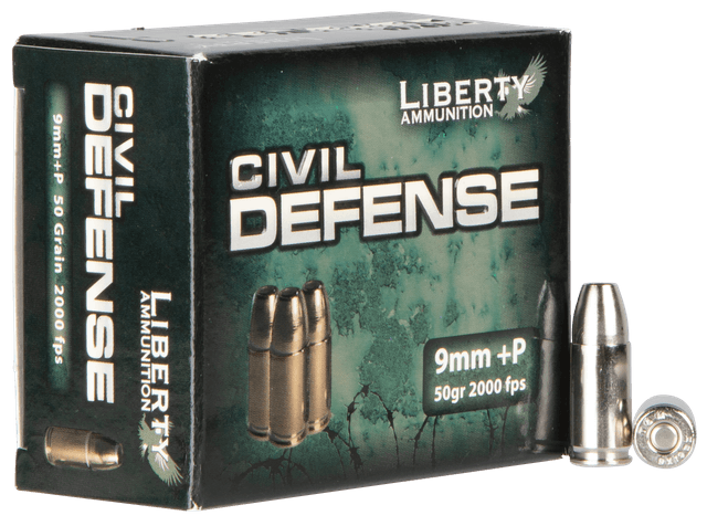 Liberty Ammunition LACD9014 Civil Defense 9mmLuger+P 50gr Lead Free Fragmenting Hollow Point 20 Rounds