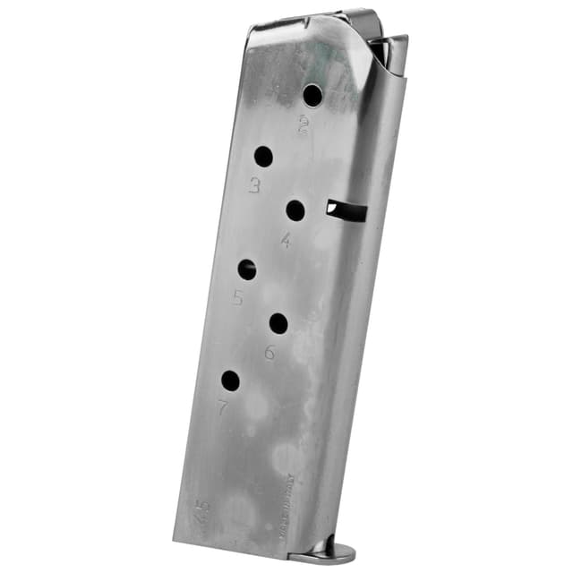 Mec-Gar 7rd 45 ACP Magazine Nickel Stainless Steel Fits Colt Government 1911