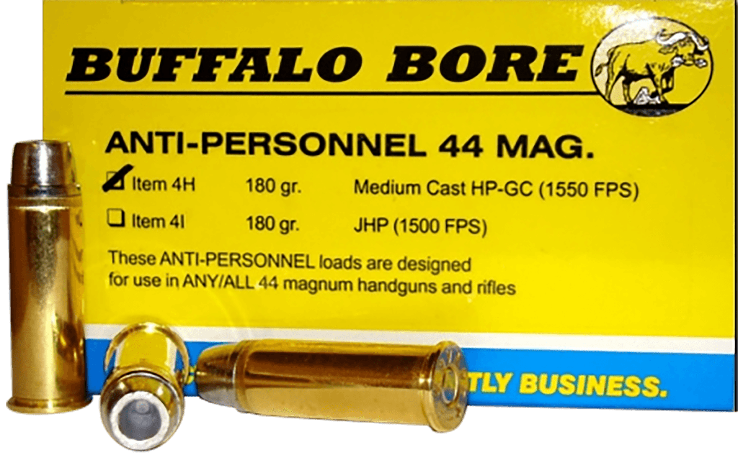 Buffalo Bore Ammunition 4H20 Anti-Personnel Strictly Business 44Rem Mag 180gr Medium Cast Hollow Point 20 Rounds