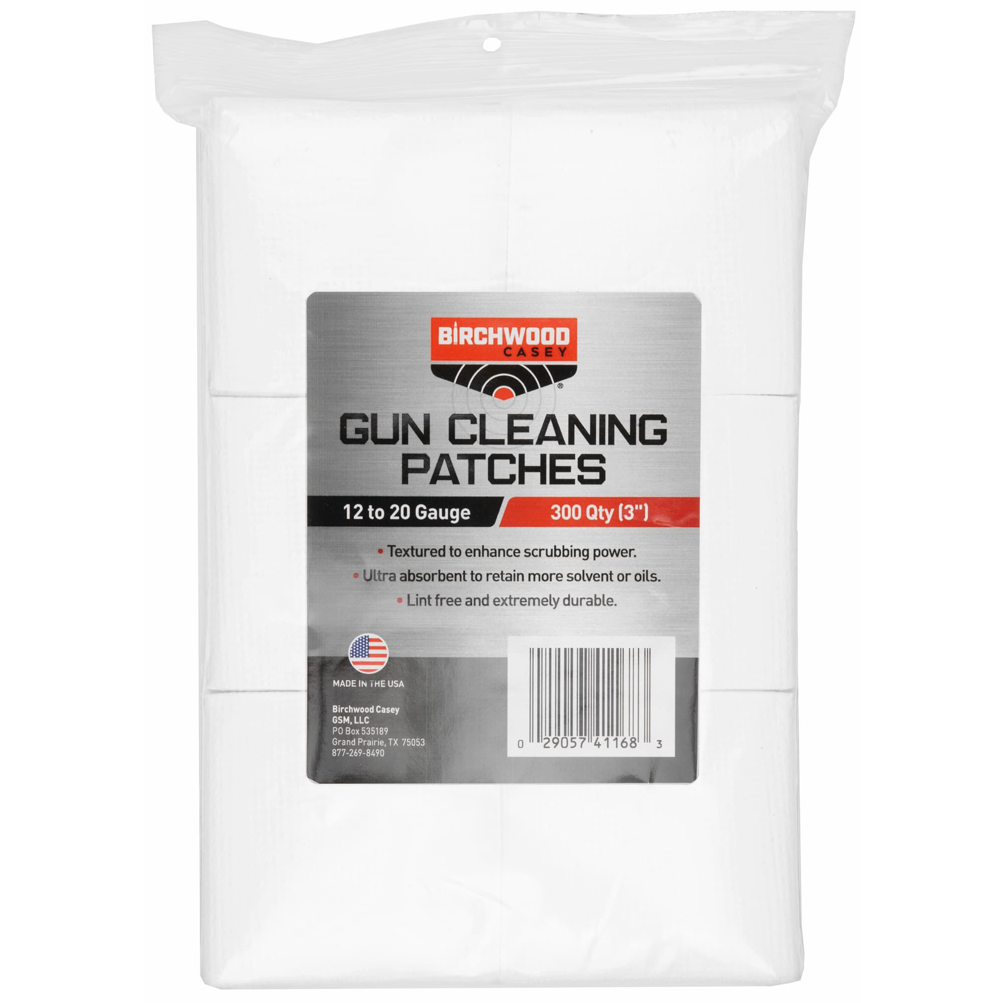 Birchwood Casey 41168 Gun Cleaning Patches 50 Cal/Multi-Gauge 3" Cotton 300 Per Bag