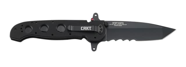 CRKT M1614SFG M16 14SFG 3.99" Folding Tanto Veff Serrated Black Teflon Coated 4116 Stainless Steel Blade/ Black G10 Handle Includes Pocket Clip
