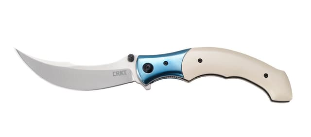 CRKT 7471 Ritual 4.37" Folding Plain Satin 12C27 Sandvik Blade/ Ivory/Blue Resin w/SS Bolster Handle Includes Pocket Clip