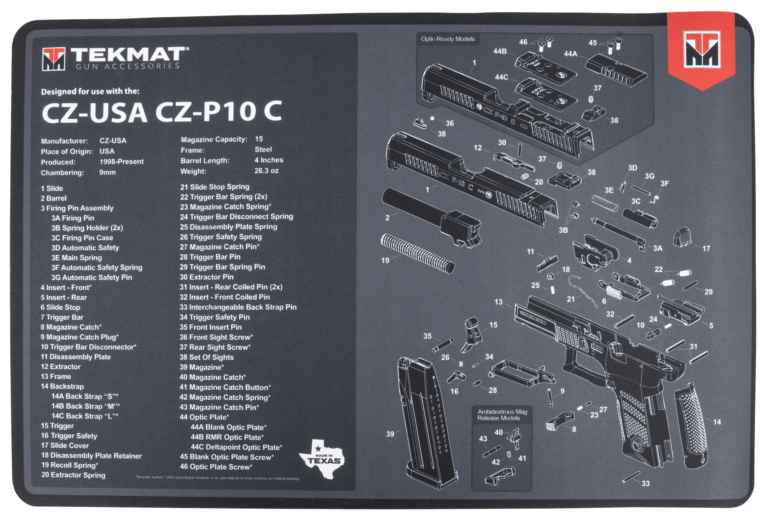 TekMat TEKR17CZP10C CZ P-10C Cleaning Mat CZ P-10C Parts Diagram 11" x 17"