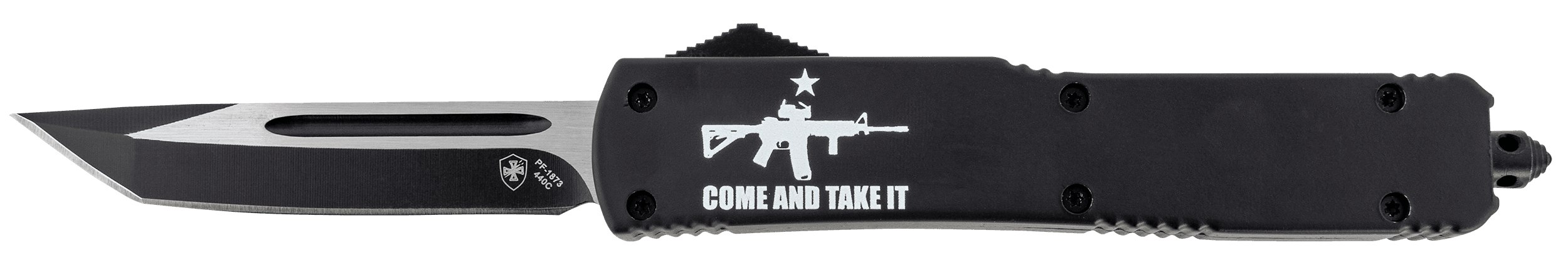 Templar Knife MAR15231 Come And Take It Gen II Slim 3.50" OTF Tanto Part Serrated Black 440C SS Blade Black Zinc Aluminum Alloy Handle Features Glass Breaker/Pocket Clip