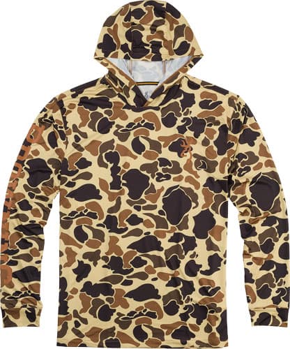 Browning Hooded Long Sleeve Tech Shirt Vintage Tan Camo M