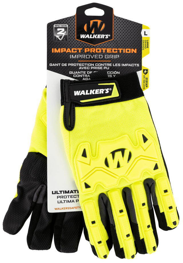 Walker's GWPSFHVFFPUIL2LG Impact Protection Black/Yellow Synthetic Leather Large Hook & Loop Closure