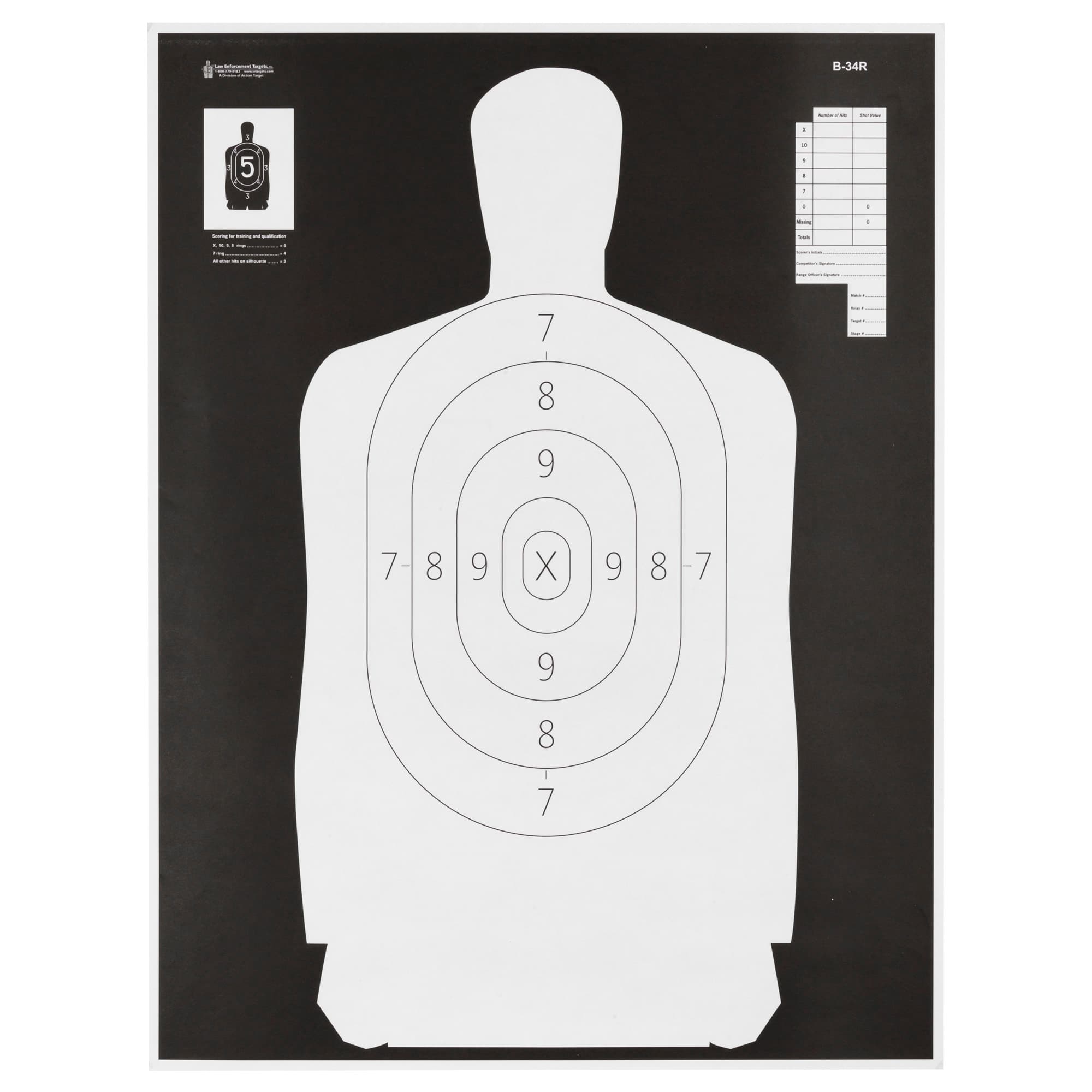 Action Target B34R100 Qualification Reverse Silhouette Paper Hanging 25 yds 17.50" x 23" Black/White 100 Per Box