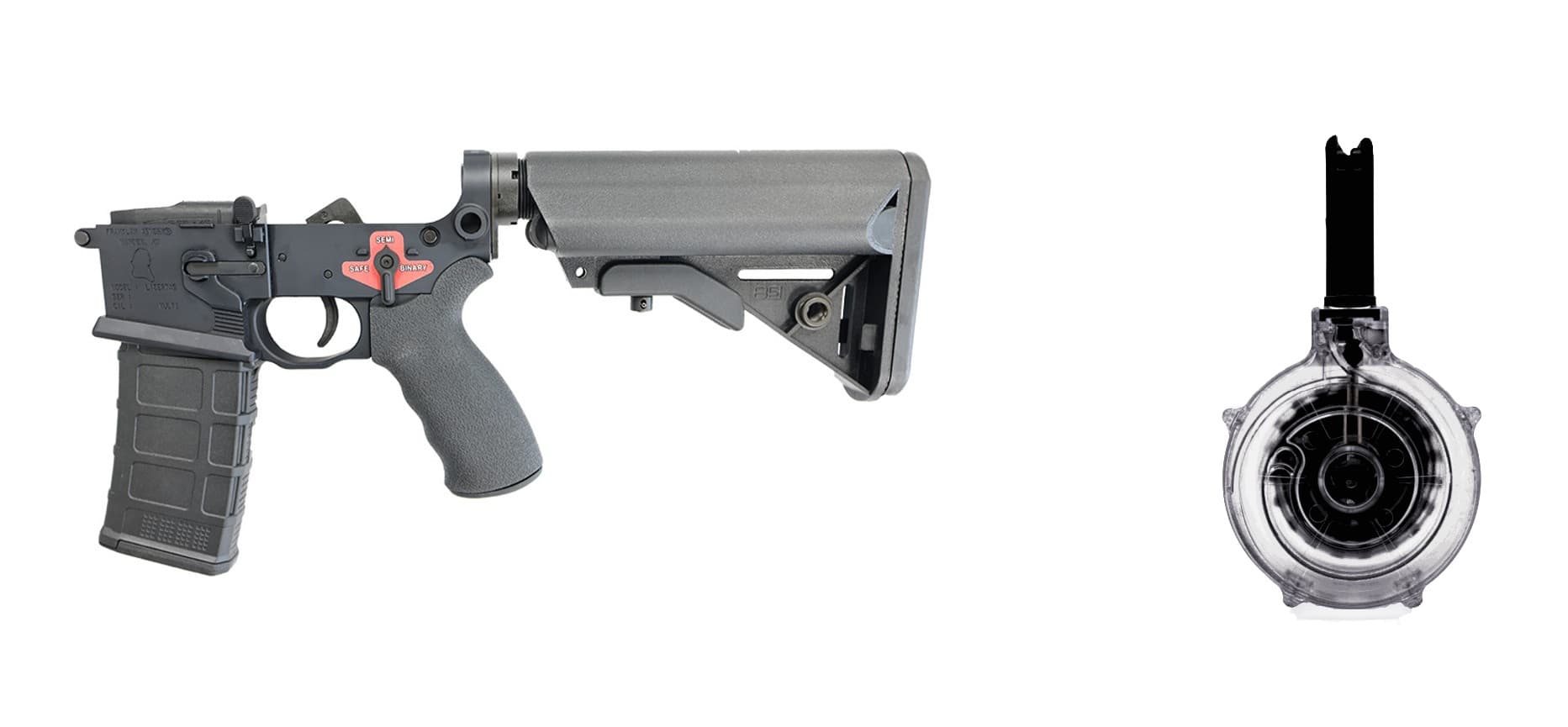 BUNDLE - Franklin Armory BFSIII Equipped LIBERTAS Complete AR15 Lower w/ KCI AR-15 Mag - Black | 50rd Drum