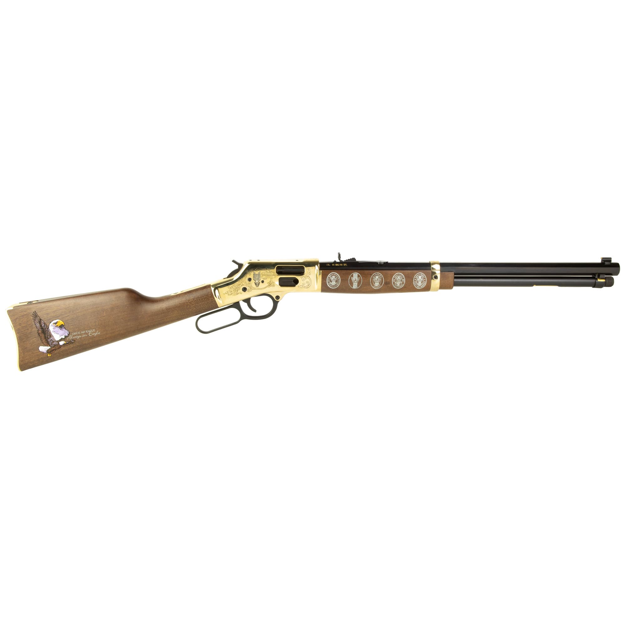 Henry H006GES2 Eagle Scout Centennial Tribute 2nd Edition 44 Special/44 Mag 10+1 20" Blued Octagon Barrel, Polished Brass w/Nickel Plating Drilled & Tapped Receiver, American Walnut Straight Stock