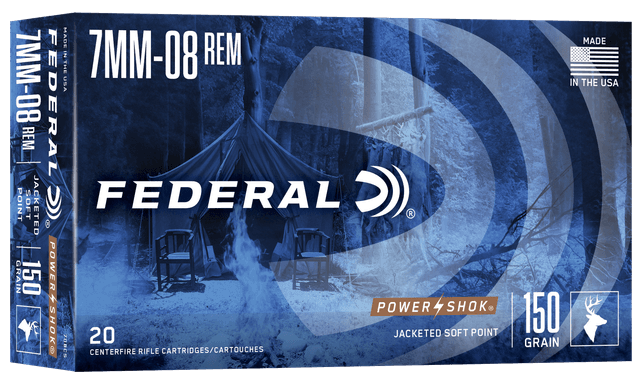 Federal, Power-Shok, 7mm-08 Remington, Jacketed Soft Point, 150 Grain, 20 Rounds