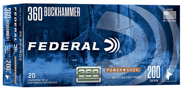 Federal, PowerShok, 360 Buckhammer, Jacketed soft point, 200 Grain, 20 Rounds