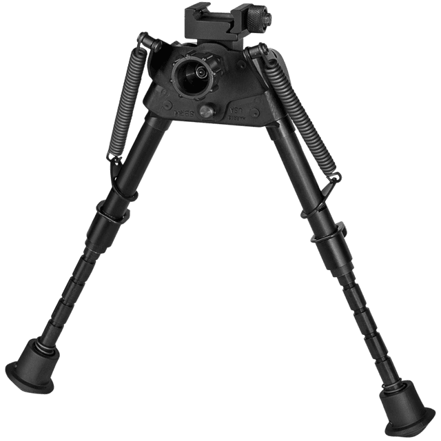 Harris Bipods S-BRMP Swivel BR Picatinny, 6-9", Black Steel/Aluminum, Notched Legs, Rubber Feet