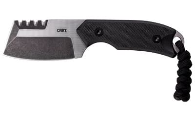 CRKT 4036 Razel Compact 2.32" Fixed Plain/Top Veff Serrations Brushed Stonewashed D2 Steel Blade, Black G10 Handle, Includes Cord Fob/Sheath