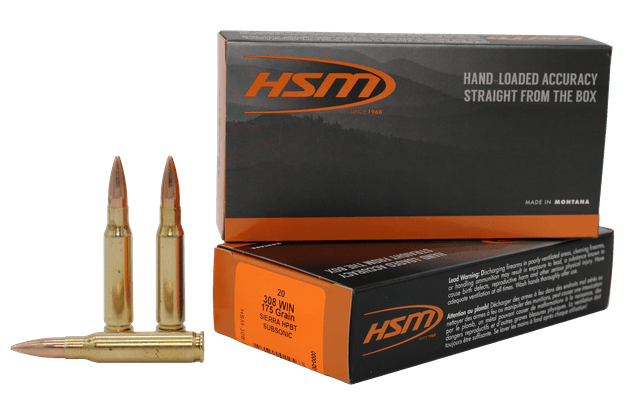 Hsm Match, 308 Winchester, Hollow Point Boat Tail, 175 Grain, 20 Rounds